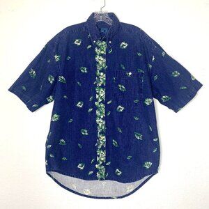 Blueprint Vintage Floral Leaf Print Linen Blend Short Sleeve Shirt Men’s M